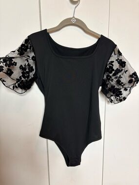 Black Puff-Sleeve Bodysuit - Women Tops
